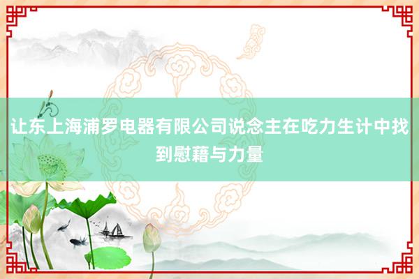 让东上海浦罗电器有限公司说念主在吃力生计中找到慰藉与力量